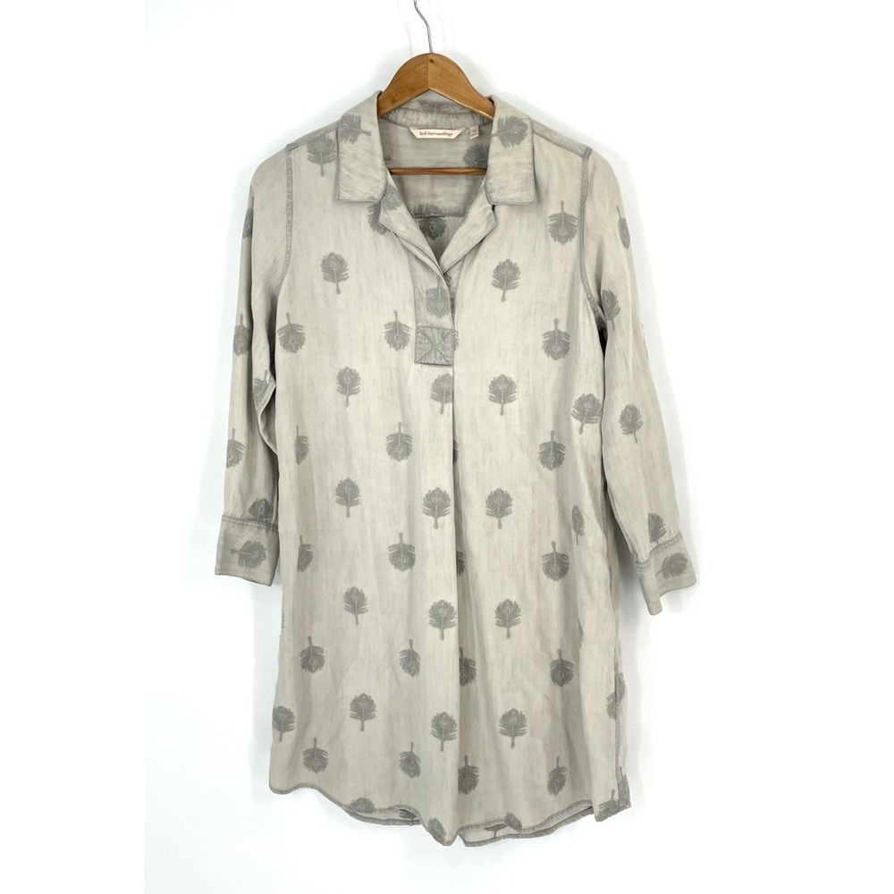 Soft Surroundings Womens Petite S Embroidery Gray Tencel Denim Tunic Shirt dress